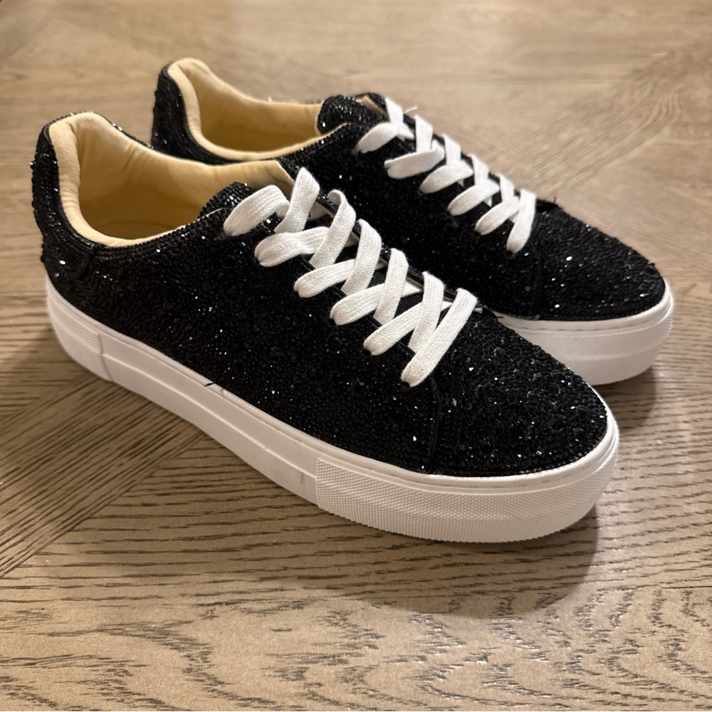 Betsey Johnson Black Glitter Platform Sneakers